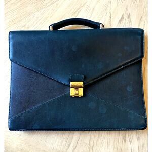 VTG LANCEL Paris Green Leather Envelope Briefcase Portfolio Gold Clutch France